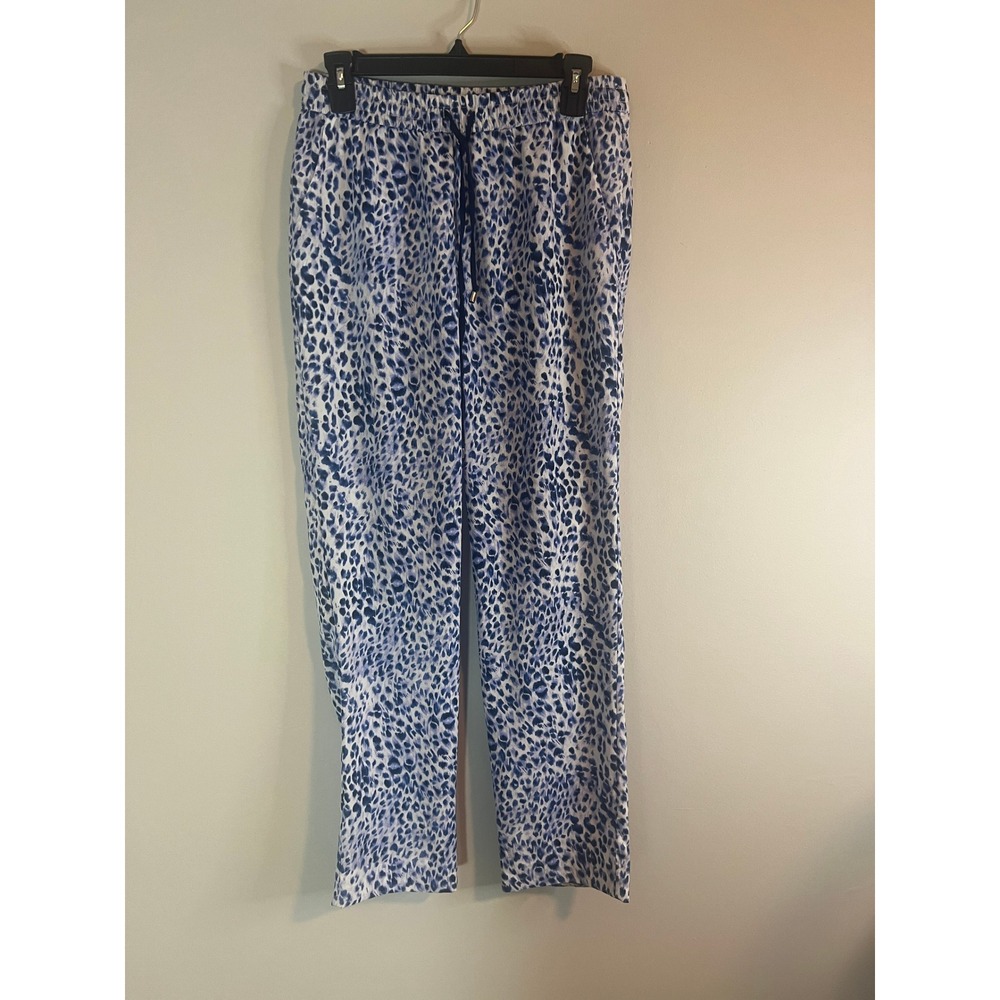 DKNY Womens Blue White Leopard Animal Print Pajama Pants Sleepwear Small